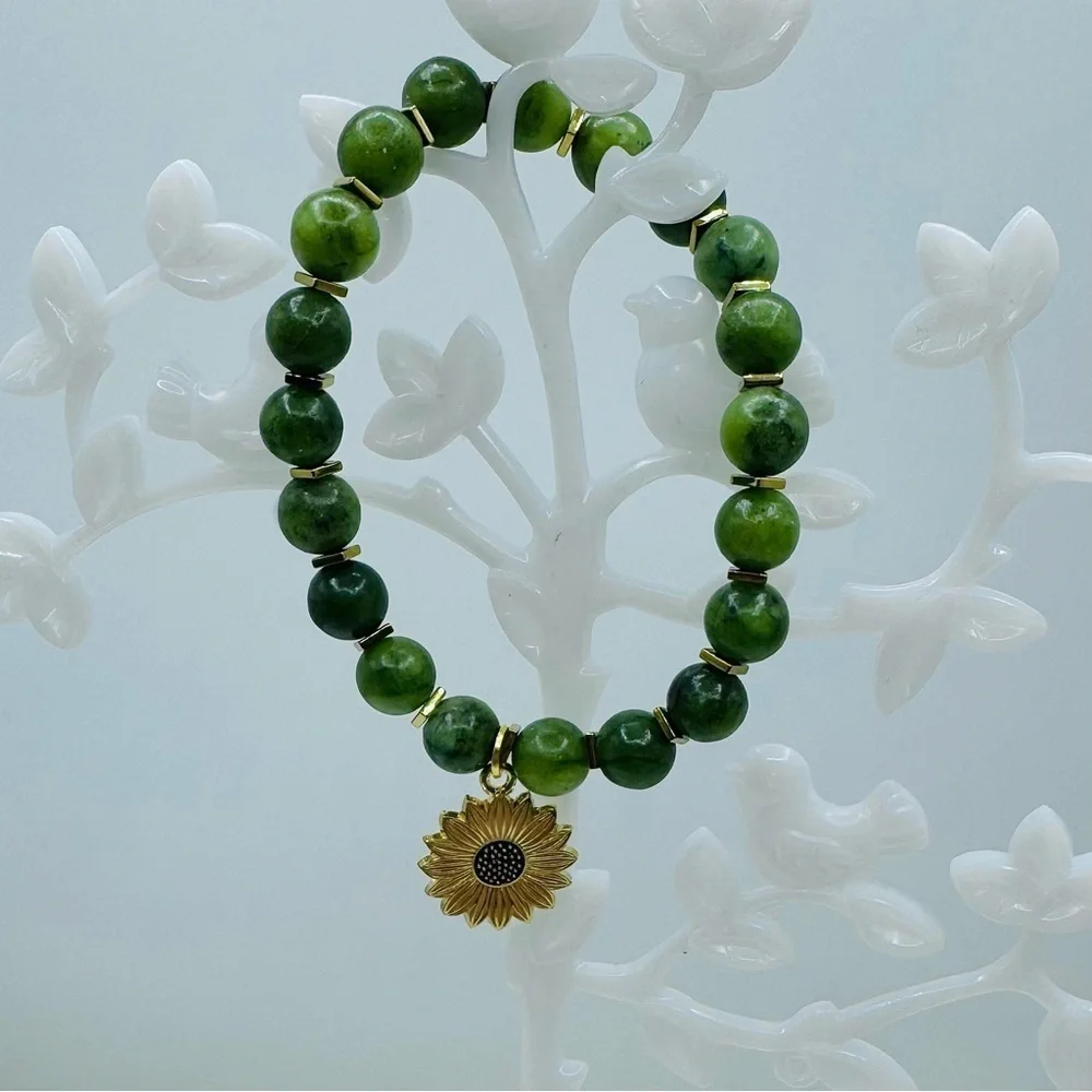Go Green Sunflower Beaded Bracelet Charm